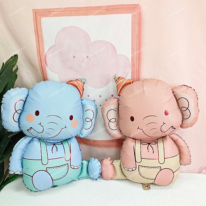 2PCS Elephant Animal Balloon Giant Cute Pink Blue Jungle Safari Animal Birthday Party Foil Balloon For Kids Elephant Wild Zoo Theme Gender Reveal Baby Shower Decoration Supplie