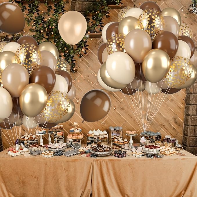 Retro Brown Cream & Metallic Sand Gold Balloons - 12 Inch, Perfect for Birthday, Baby Shower, Wedding & Boho Decorations