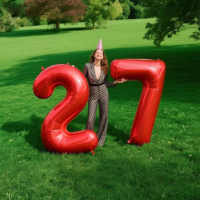 40 Inch Red Number 27 Digital Balloon,Jumbo Mylar Foil Helium Balloon for 27 Balloons for Birthday Party,Wedding Anniversary Party Decorations