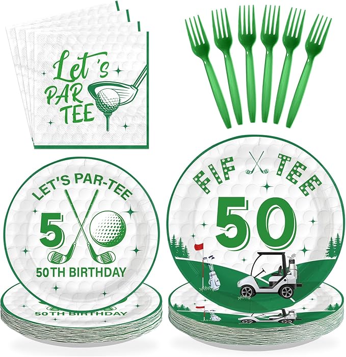 96Pcs Golf 50th Party Decorations for Men Golf 50th Birthday Paper Plates and Napkins Sets Sports Theme Decoration for Golfer Fans Fifty 50 Years Old Party Supplies Serve 24