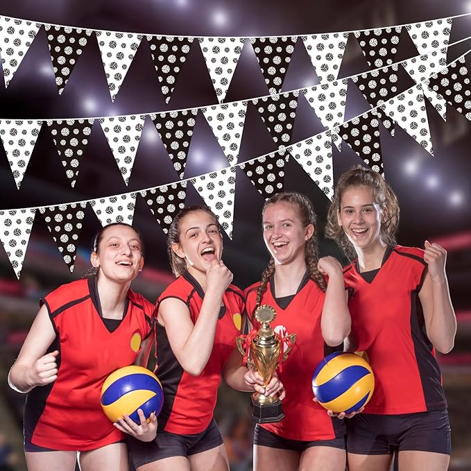 Jetec 5 Pcs 49 ft Volleyball Party Decorations Pennant Banner Theme Triangle Flags Garland Bunting Banner for Volleyball Fans Outdoor Indoor Home Sport Birthday Party Decorations Supplies