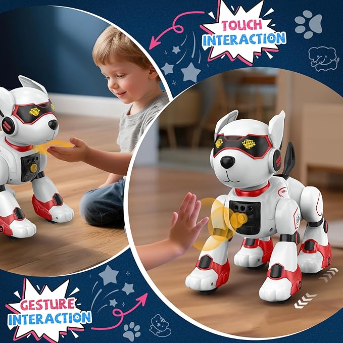 Robot Dog for Kids, Remote Control Dog with Voice Touch Interaction and lmitation Show, Programmable Gesture Sensing Dog Robot, Singing, Dancing, Talking, Smart Stunt Robot Dog Toy Gift for Boys Girls