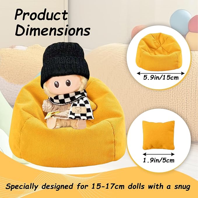 Handmade Bean Bag Chair for Doll Sofa Seat, Mini Sofa Suitable for 17 cm Dolls, Practical Accessories Suitable for Blind Box Enthusiasts and Collectors(Cow)