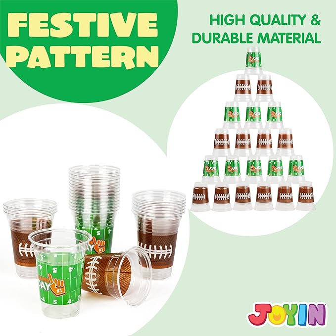 JOYIN 24 Pcs Football Plastic Cups, 16oz Disposable Football Party Cups Bulk for Sports Event, Football Party Supplies, Holiday Tableware Party Decorations