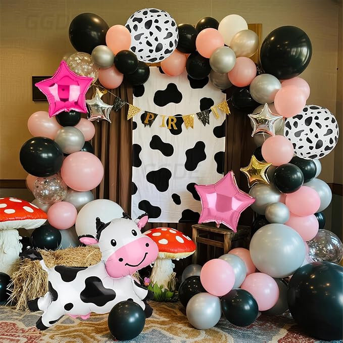 Cow Balloons Funny Cow Shape Mylar Balloon Baby Shower Girl One 1st 2nd Birthday Decoration Barnyard Farm Animal Western Cowgirl Theme Party Decor Supplies 5 Pcs