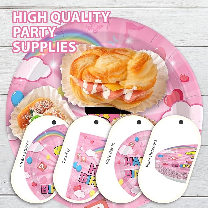96Pcs Pink and Yellow 3rd Birthday Decorations Princess Pink and Yellow Party Plates and Napkins Disposable Tableware for 3 years Old Girls Princess Birthday Party Decorations Serve 24