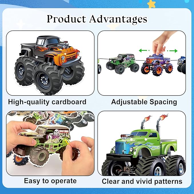 Monster Truck Happy Birthday Banner Truck Car Birthday Decorations Racing Theme Party Decorations Party Decoration Supplies Suitable for Boys Girls Baby Children Decoration