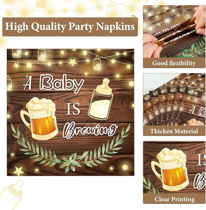 50 Guests A Baby is Brewing Baby Shower Plates and Napkins Party Supplies Baby is Brewing Party Decorations Disposable Tableware Set Brew Dinnerware Favors Decorations for Kids Boys Girls, 200PCS