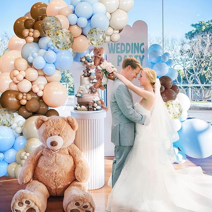 148pcs Brown Coffee Blue Balloons Garland Arch Kit, Boho Tan Teddy Bear We Can Bearly Wait Shower Gender Reveal Birthday Wedding Party Supplies Decorations