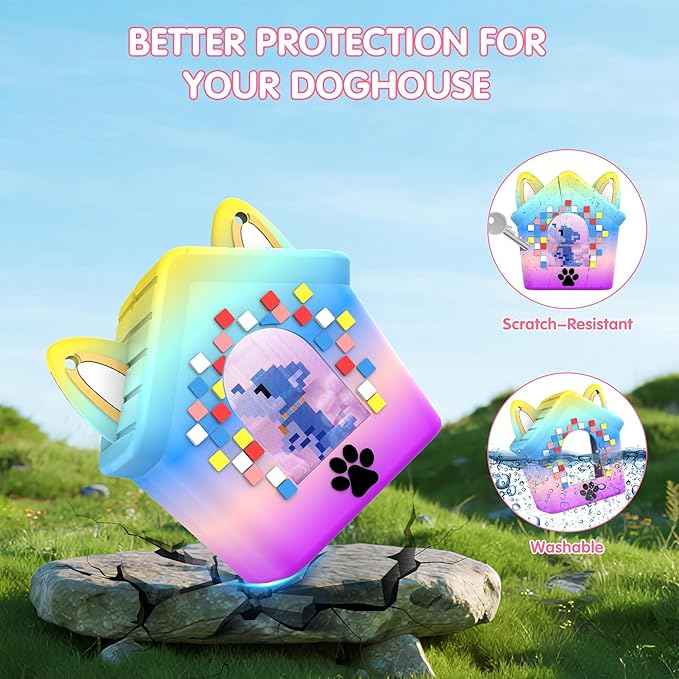 Silicone Case for Bitzee Doghouse Interactive Digital Pet, Shockproof Protective Cover for Doghouse Bitzee Virtual Electronic Pets Accessories with Lanyard (Rainbow)