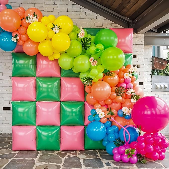 Pink Green Square Foil Balloon Wall,25Pcs Double Sided Foil Balloons Backdrop Helium Tunnel Arch Garland Kit for Girls Witch Themed Birthday Baby Shower Anniversary Party Decorations