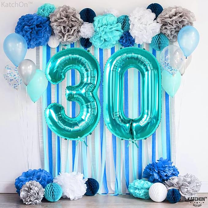 KatchOn, Huge Aqua Blue 0 Balloons - 40 Inch | Turquoise Balloons | Teal Number 0 Balloon | Turquoise Number Balloons for Mermaid Birthday Decorations | Aqua Decorations, Ocean Themed Birthday Party