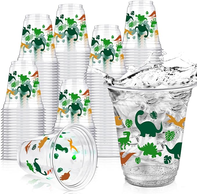 50 Pcs 12 oz Dinosaur Birthday Decorations Dinosaur Cups Plastic Dino Tumbler for Kids Birthday Party Supplies Decorations, Green