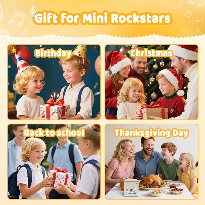 Karaoke Machine,Mini Karaoke Machine with 2 Wireless Mics (Built-in Storage),Portable Bluetooth Speaker, Fun Voice Effects/Dynamic LED Lights -Christmas Birthday Gifts for Girls Ages 4-12 -Beige