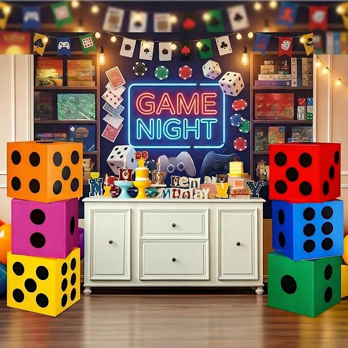 Zhanmai 6 Pcs Game Night Decor Large Dice Boxes 11.8 Inch Casino Theme Party Decoration New Year Game Big Dice Jumbo Table Giant Vegas Paper Color Box for Birthday Centerpiece Supplies(Colorful)