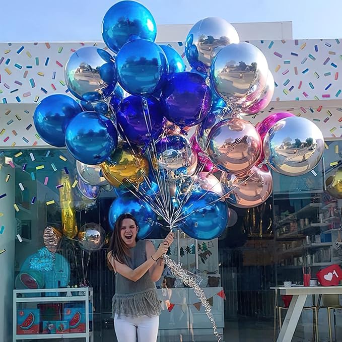 PartyWoo Royal Blue Foil Balloons 6pcs 22 Inch Large Round Foil Big Giant 4D Jumbo Inflatable Mirror Ball Mylar Balloons for Graduation Men Birthday Retirement Baseball Gaming Party Decorations