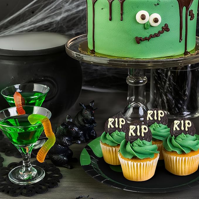 48 Pcs Ghost Party Paper Plates Green and Black Disposable Dessert Plates Set for Kids Boys Girls Birthday Themed Party Supplies Halloween Decorations, 7 Inches and 9 Inches