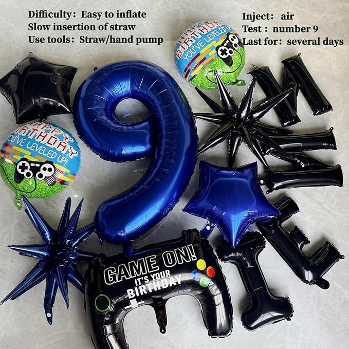 17pcs Video Game Themed Party Decorations, Number 13th Boys Birthday Party Supplies, Navy Blue Video Game Controller Mylar Foil Balloon, Video Game Party Decoration Supplies