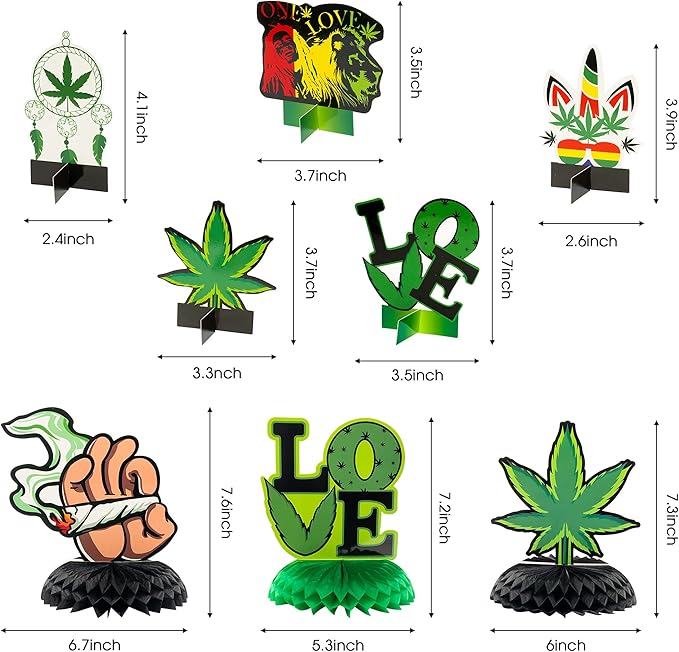 OSNIE 12Pcs Weed Themed Honeycomb Centerpieces Table Toppers Smoking Marijuana Green Pot Leaves Cannabis Stoner 420 Have a Dope Birthday Party Decorations Supplies Photo Booth Props for Adults