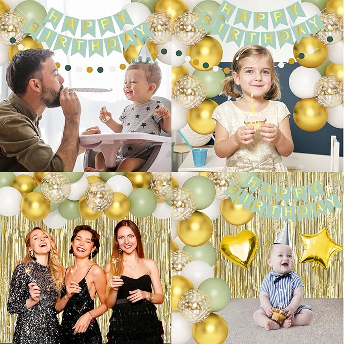 Sage Green Party Decorations, Gold and Olive Green Balloons Birthday Decor for Women Happy Birthday Party Balloons for Men Women Boys Girls Baby Shower Birthdays Supplie for 16th 18th 21st 30th 40th