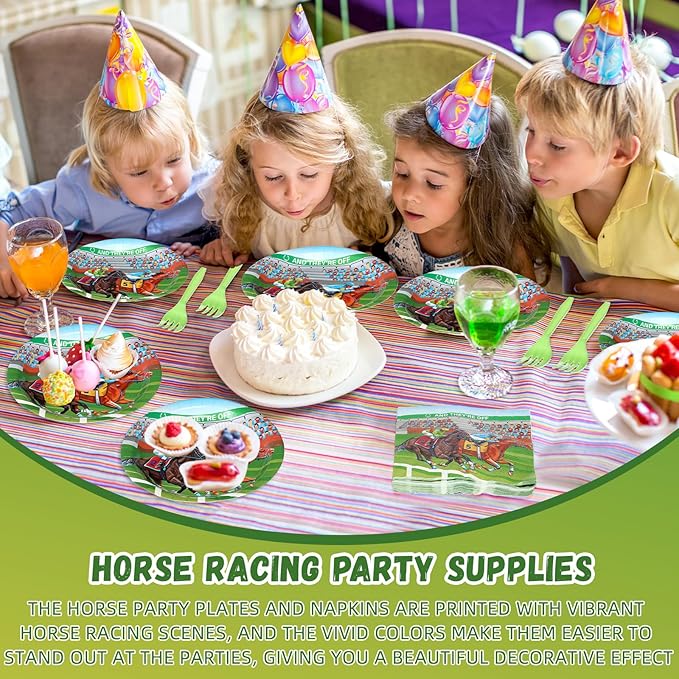 Roshtia 192 Pcs Derby Party Supplies for Horse Racing Party Decorations Derby Day Party Tableware Set Horse Theme Birthday Party Paper Plates Napkins Fork for 48 Guests (Classic)