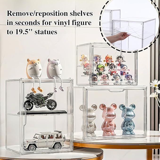 Jumbo Vertical Acrylic Display Case - Extra Tall 19.6" Cabinet for Oversized Figures, Magnetic Door & Stackable Dustproof Showcase for Statues, Plush Art Dolls (Extra Large 14.5"x11.5"x19.6")