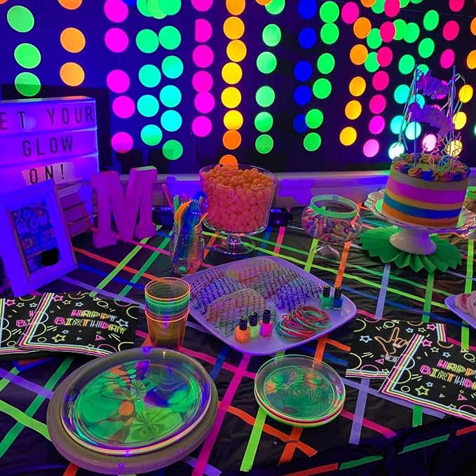 100Pcs Neon Napkins, 13 x 13 Inches Glow in The Dark Paper Napkins, Black Light Glow Party Supplies Tissue Paper for Lets Glow Crazy Party Neon Fluorescent Birthday Party Decorations
