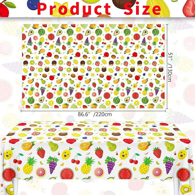 4 Pack Fruit Tablecloth Tutti Fruit Party Decorations Lemon Watermelon Strawberry Disposable Table Cloth Summer Theme Birthday Table Covers for Hawaiian Baby Shower Dancing Luau Supplies 51X86IN