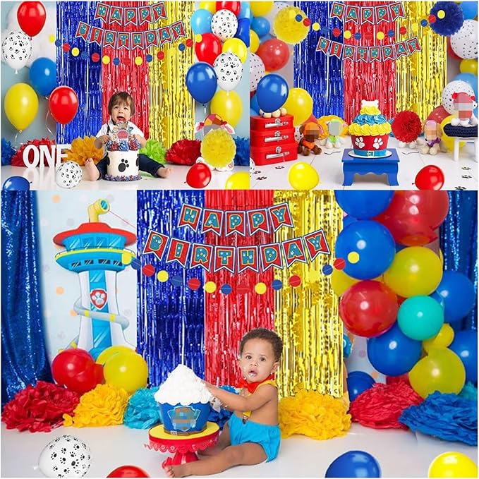 Paw Birthday Decorations, Dog Paw Birthday Party Supplies, Banner, Balloons, Foil Fringe Curtains, Paper Garland Pull Flower, Tissue Paper Pom Poms