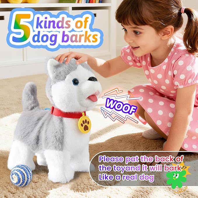 Marsjoy Husky Walking Barking Dog for Kids Interactive Musical Puppy Robot Repeats What You Say, Realistic Licking Tongue Wagging Tail Remote Control Toddler Toys for Girls and Boys Birthday Gifts