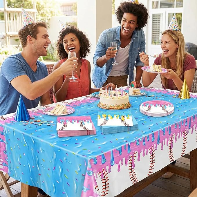 41PCS Ice Cream Drip Baseball Party Decorations Baseball Ice Cream Theme Party Plates and Napkins,Tablecloth,Colorful Sport Party Disposable Dinnerware Set for Kids Birthday Baby Shower Table Decor