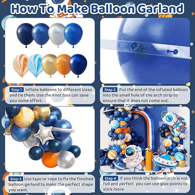 Ouddy Party 142Pcs Outer Space Party Decorations Balloon Garland Kit, Space Birthday Party Supplies UFO Astronaut Themed Navy Blue Silver Foil Latex Balloons for Boys Kids