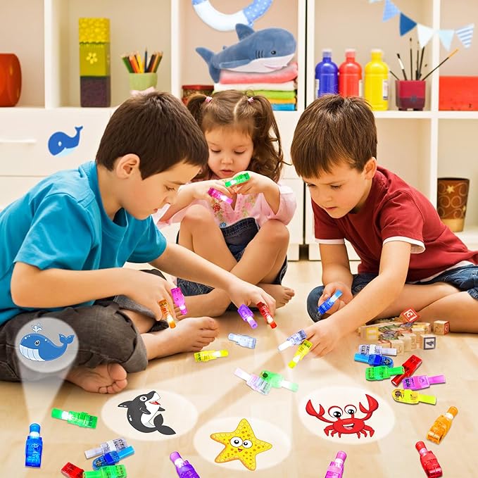 24Pcs Finger Lights Under the Sea Party Favors Decorations, Birthday Goodie Bags Stuffers Summer Beach Party Favors for Kids 3 4 5 8 Ocean Party Supplies Classroom Prizes Gifts Bulk Toy for Boys Girls