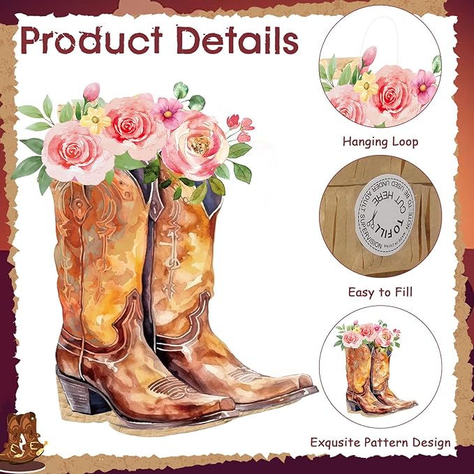 Pajean Cowgirl Boot Piñata Set Cute Western Piñata with Stick Blindfold Photo Prop Gift Holder for Girls Kids Bridal Shower Birthday Baby Shower Horse Racing Party Decoration Supplies