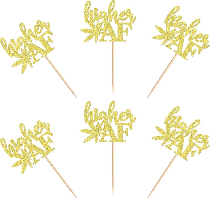 Ercadio 24 Pcs Gold Glitter Marijuana Cupcake Topper Have a Dope Theme Decor Supplies Man Woman Happy Birthday Party Decorations Supplies