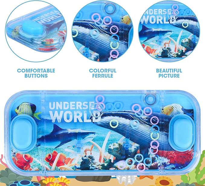 SevenQ Handheld Ocean Theme Water Toss Ring Game - 4 Pack Aqua Toys for Kids Stocking Stuffers