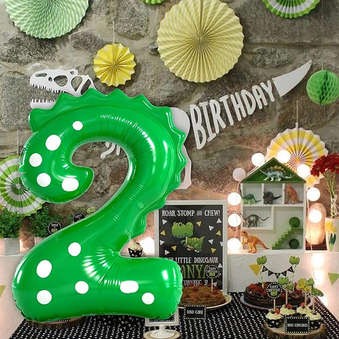 Green Dinosaur Balloons 2nd Birthday Decorations For Boys,40inch Big Dinosaur Number 2 Balloon Birthday Party Decoration for Kids Birthday Party Decoration Supplies