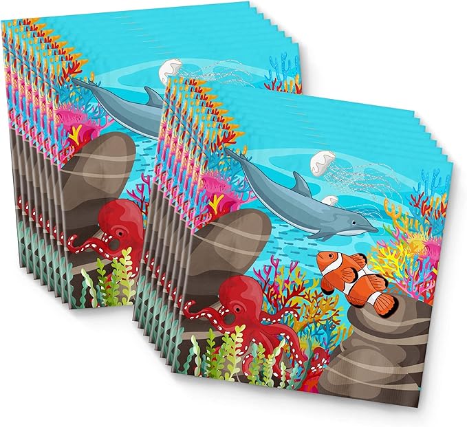 Ocean Sea Life Birthday Party Supplies Set Plates Napkins Cups Tableware Kit for 16