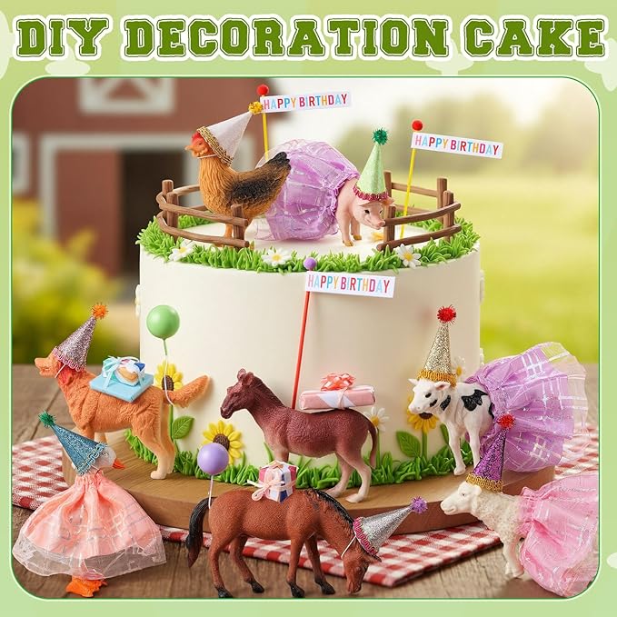 Weysat 41 Pcs Farm Animal Cake Topper Figures Birthday Party Decorations with Mini Hat and Skirt, Colorful Balls, Jungle Toppers Decoration with Gift Boxes for Themed Party Supplies(Farm)