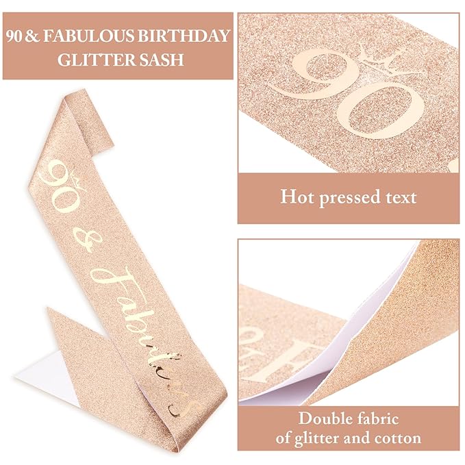 Semato 90th Birthday Decorations for Women- Birthday Crown and Sash Glitter Kit Gifts for Women Party Supplies and Favors (90th)