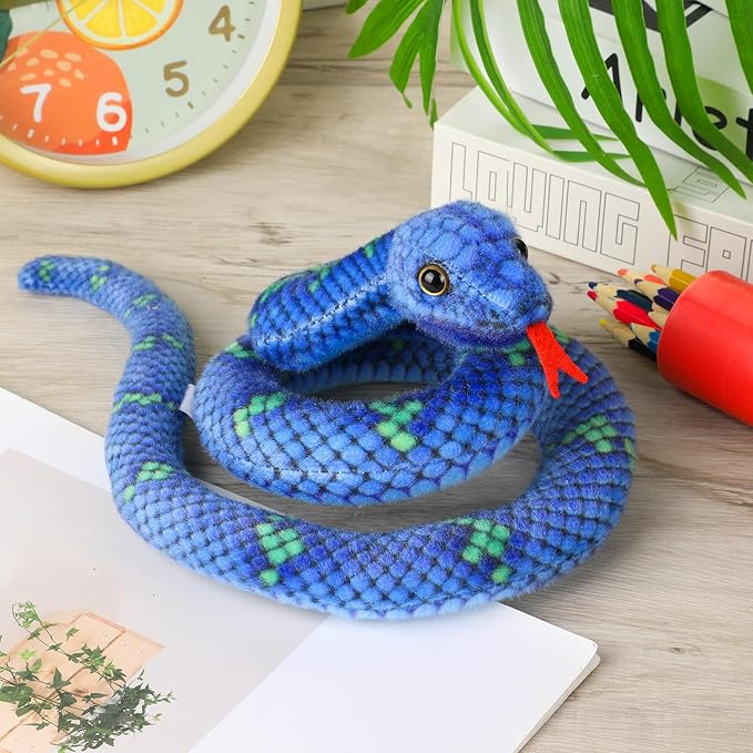 Snake Plush, Stuffed Snake Animal, 27 in Small Toy Snakes for Kids, Giant Stuffed Animals, Lifelike Plush Snake for Birthday Present Party Prank Prop (Blue)