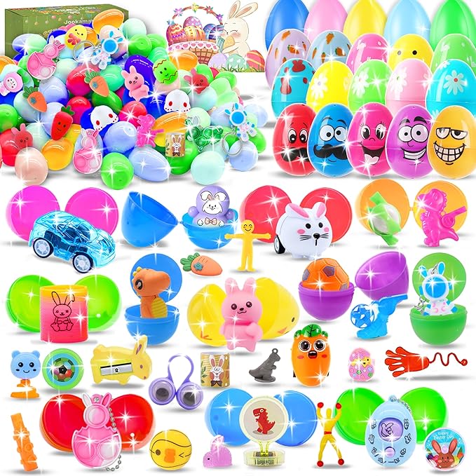 165PCS Prefilled Easter Eggs with Toys Inside, Easter Eggs Fillers Basket Stuffers Easter Hunt Games Party Favor Supplies Classroom Prize for Kids