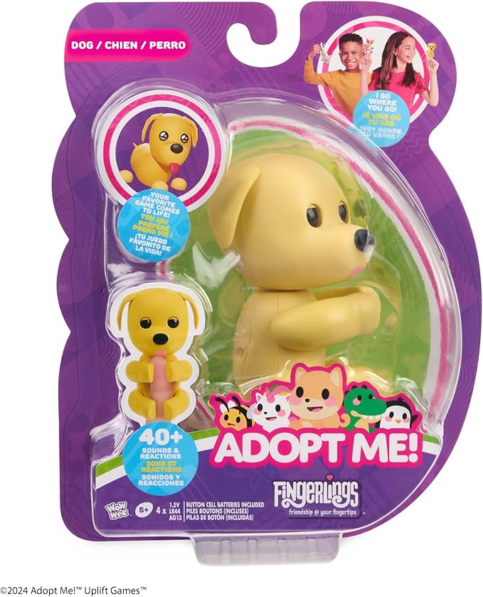 Adopt Me! x Fingerlings Dog, Interactive Pet with 40+ Sounds & Reactions (Ages 5+)
