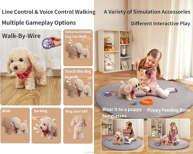 Froplay Robot Dog 2026 Froplay Puppy Interactive Robot Dog Toy with Touch Sensing, Voice Mimic, Lifelike Sounds, Tongue & Licking Actions, Leash Remote, Soft Fur – Battery Powered (Khaki - A)