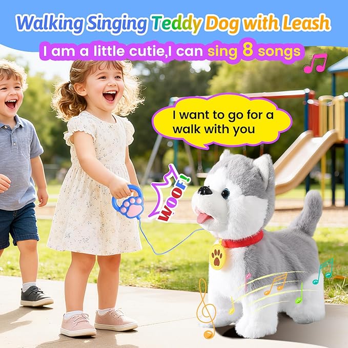 Marsjoy Husky Walking Barking Dog for Kids Interactive Musical Puppy Robot Repeats What You Say, Realistic Licking Tongue Wagging Tail Remote Control Toddler Toys for Girls and Boys Birthday Gifts