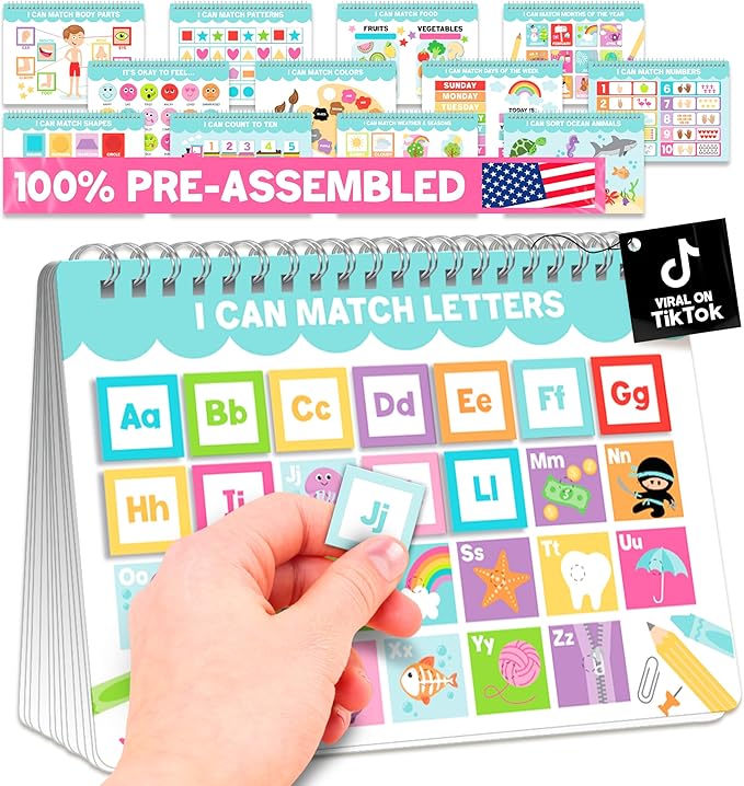 Hadley Designs My First Busy Book Toddlers 3-5, Montessori Preschool Learning Activities Age 4-5, 174 Pcs Velcro Busy Book, Travel Toys Airplane Car Quiet Time, Sensory Toys, Easter Gifts for Kids