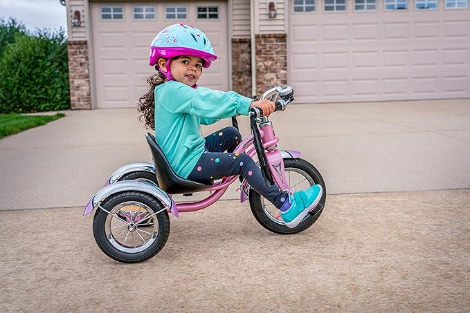 Schwinn Roadster Tricycle, 12 Inch Front Wheel Bike for Kids Ages 2-4, Low Center of Gravity, Retro Steel Frame, Adjustable Seat Grows with your Child, Rear Deck, Tricycle for Toddlers