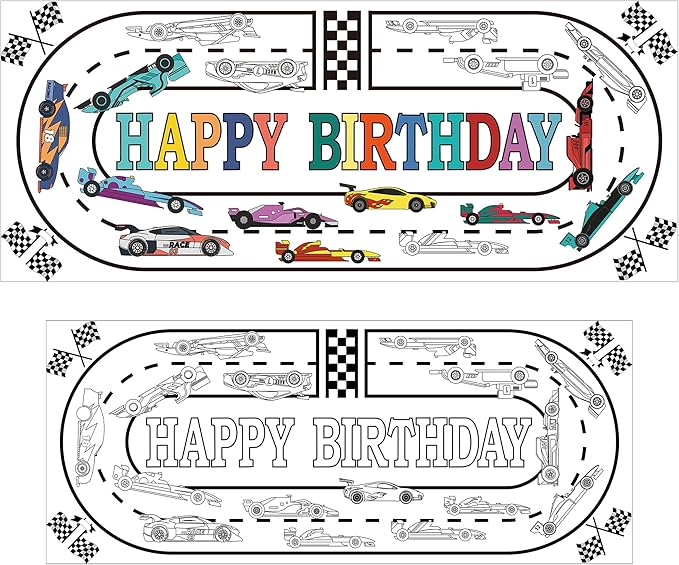 OHOME Race Car Giant Coloring Poster/Tablecloth - Race Car Birthday Party Decorations - 30 x 72 Inches Jumbo Coloring Banner Kids Crafts Activities Decor Party Supplies