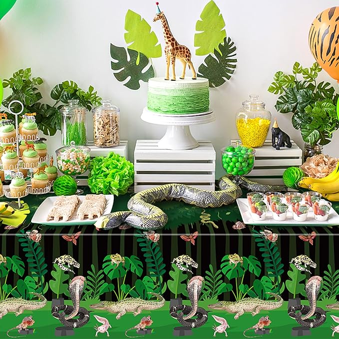6Pack Reptile Swamp Party Tablecloth Disposable Wildlife Lizard Snake Rectangle Tablecover Alligator Turtle Jungle Animal Plastic Table Cloth Decoration for Reptile Birthday Supply 54” x 108”