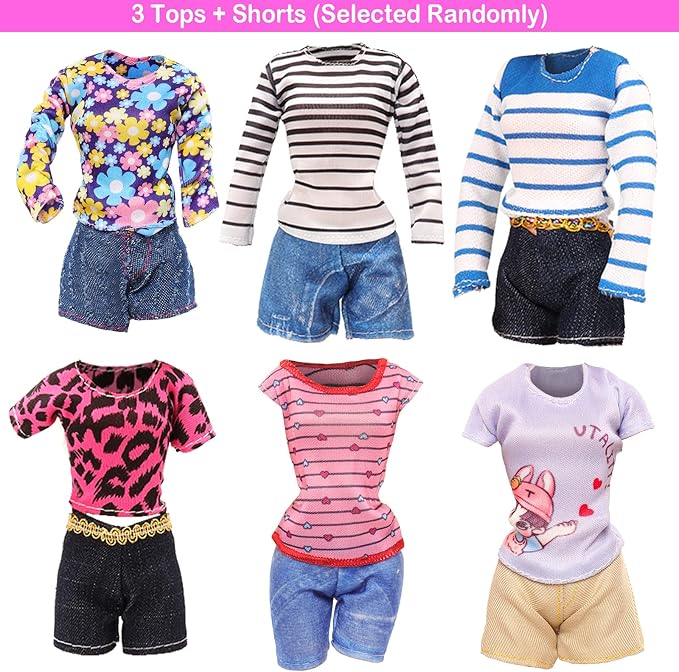 40 PCS Doll Clothes and Outfits - 6 Pants Outfits, 10 Shoes, 15 Makeup Accessories and 9 Tableware Accessories for 11.5 inch Doll Girl Dolls